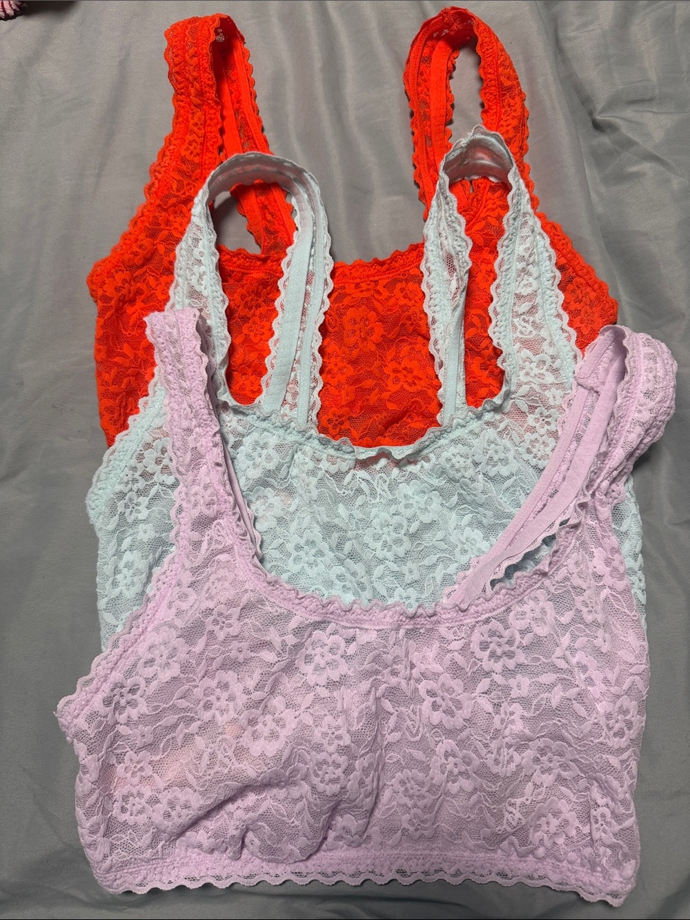 Victoria's Secret Lace Bralette Set — Lavender, Mint & Bright Orange